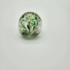 Art Glass Paperweight Green/White/Blue/Bubble, Blown Glass